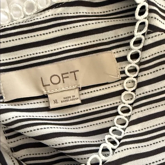 LOFT Black and White Striped Blouse - Picture 3 of 3
